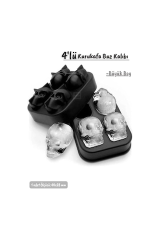 4 Lü Kuru Kafa Buz Kalıbı Silikon Kurukafa Çikolata Kalıbı Siyah 40x28 Mm Siyah