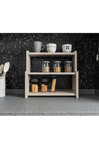 Alpa Ev Mobilya 3 Katlı Tezgah Üstü Mutfak Rafı, Baharatlık Ve Çok Amaçlı Organizer Traverten