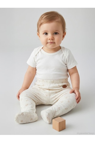 Pierre Cardin Çiçek Empirme Patikli 1-9 Ay Tek Alt Bebe - Ekru