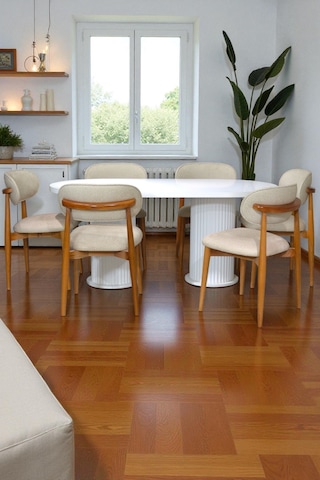 Bohem İskandinav Masa Sandalye Takımı 6 Adet Polo Sandalye Mdf Beyaz Oval Masa Modern Şık Beyaz