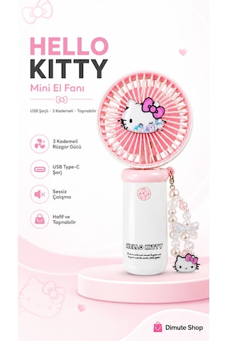 Hello Kitty Mini El Fanı Taşınabilir Usb Şarjlı Sessiz Masa Ve El Tipi Vantilatör Pembe