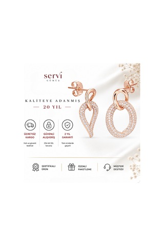 Servi 925 Ayar Gümüş Pavé Damla Küpe -23 Gümüş - Pembe