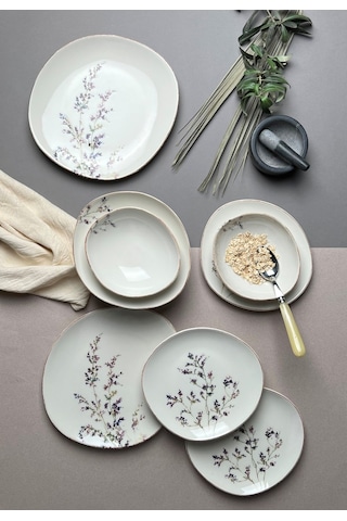 Tabak Evi Porselen Pebble Yemek Takımı Lila 4 Kişilik 12 Parça