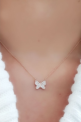 Kelebek Figürlü 925 Ayar Gümüş Rose Minimal Kolye