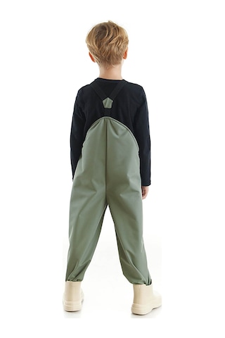 Denokids Erkek Çocuk İnşaat Araçları Desenli Haki Su Geçirmez Ayarlanabilir Askılı Yağmur Tulumu 3-8 Yaş