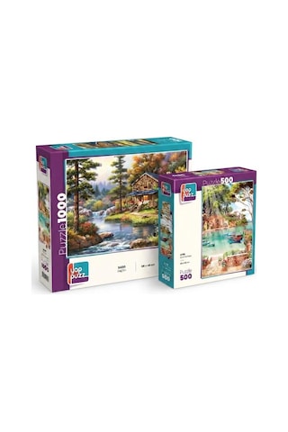 Dağ Evi Ve Güne Merhaba İkili Set - 1000 + 500 Parça İkili Puzzle Seti