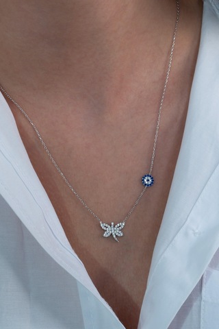 Gümüş Yusufçuk Kolye Nazar Boncuklu Bgk75