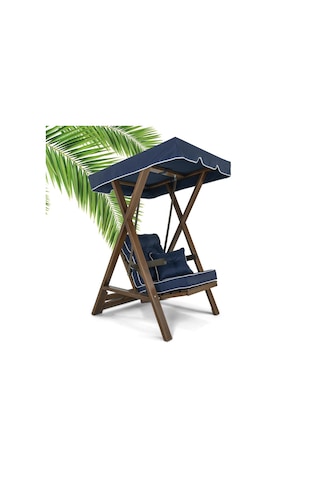 Meda Tekli Ladin Ahşap Salıncak Dış Mekan Bahçe, Teras Salıncağı -lacivert Lacivert