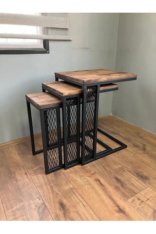 Valensiya Tekerli Doğal Ahşap Zigon Sehpa Siyah