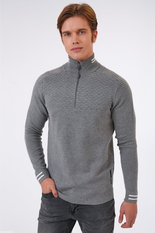 Back And Bond Gri Regular Fit Desenli Dik Yaka Yarım Fermuarlı Triko Kazak-gri Gri