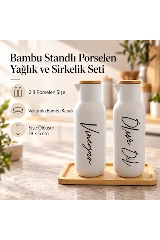 Bambu Standlı Porselen Yağlık Ve Sirkelik Seti - Beyaz Çok Renkli Bambu Standlı Porselen Yağlık Ve Sirkelik Seti - Beyaz Çok Renkli
