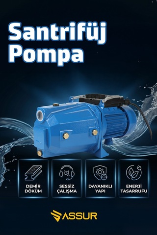 Assur Jet100p 1hp 47m Bakır Sargılı Santrifüj Jet Su Pompası-3152