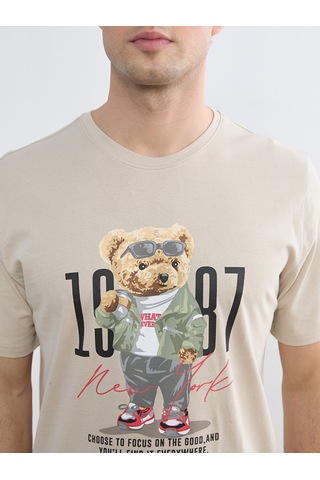 Lc Waikiki Lc Waıkıkı Gri Bisiklet Yaka Teddy Baskılı Erkek Şortlu Pijama Takımı