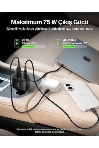 Belkin Usb-c Araç Şarj Cihazı, 75 W, 75 Cm Geri Çekilebilir Usb-c