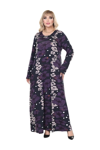 Melsay Butik Mor Gelincik Desen Uzun Kollu Kadın Tesettür Elbise Mor