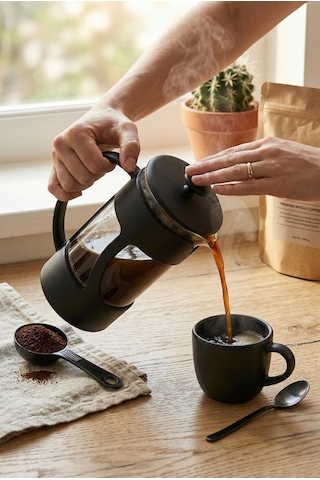 350 Ml Borosilikat Cam French Press & Siyah Modern Kahve Ve Bitki Çayı Demleme Gereci Siyah