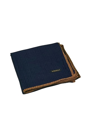 Mim Eşarp Mısırlı Eşarpları Biyeli Müslin Düz Renk Eşarp 100x100cm Lacivert - Taba