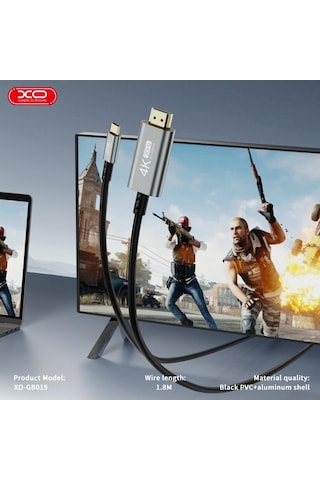 Xo Gb019 Type-c To Hdmı 4k Görüntü Aktarım Kablosu - 1.8 Metre Metal Kasa