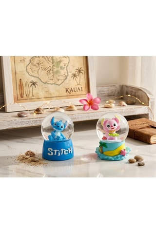 9cm-6cm Işıklı Pembe Ve Mavi Renk Hediyelik-dekoratif 2 Li Stitch Kar Küresi 9x6