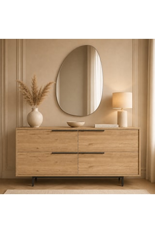 Voguemaxima Home Marina 4 Kapaklı Metal Ayaklı Konsol 160x44,5x74,3 Cm Sepet Bej