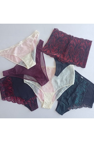 Bonbon Kadın Çeyizlik Ve Bohçalık 6'lı Paket Saten Dantel Karışık Renk Checky Slip Serisi Bb2654 Çok Renkli