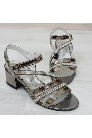 Fiyra 9004 Platin Taşlı Kız Çocuk Abiye Topuklu Sandalet Ayakkabı 001