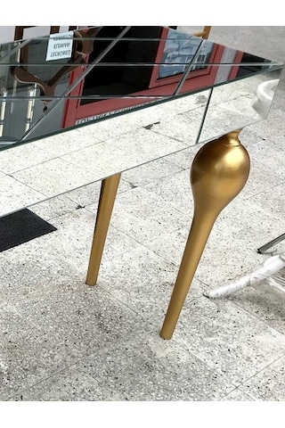 Dresuar TOMBUL Model Ahşap Kayın Torna Parlak Gold renk ayak Siyah Füme Ayna Kutuda sevk El Yapım Siyah