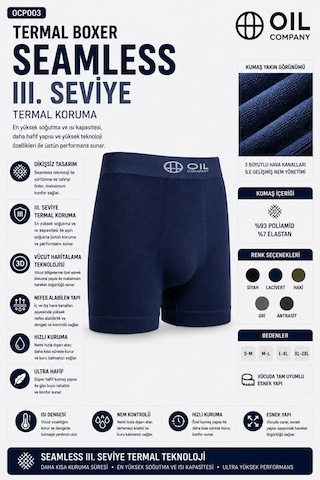 Oıl Company Hafif Nefes Alabilir Rahat Kumaş Isı Korumalı Termal Boxer Navyblue