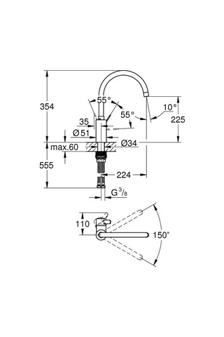 Grohe Eviye Bataryası Döner Borulu Eurosmart Cosmo Krom- 32843002 Diğer