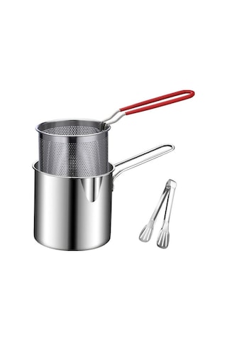 Didadodo 304 Inox Süt Tenceresi Mutfak Yardımcısı, Gıda Pot, Tempura Fritöz, Süzgeçli Tava 56435023 Gümüş