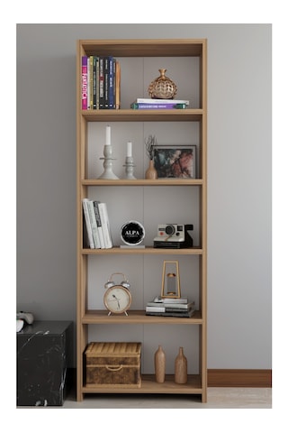 5 Raflı Kitaplık Dekoratif Çok Amaçlı Düzenleyici Raf 150 Cm Salon Çalışma Odası Raf Atlantik Çam