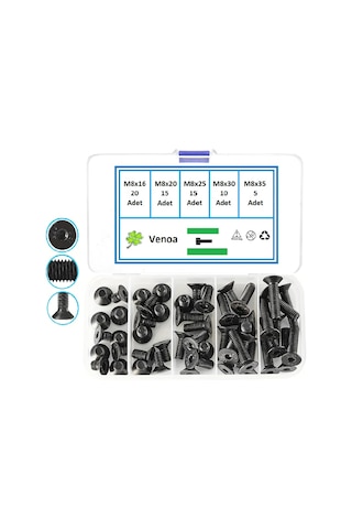 Venoa Hic065 Havşabaş İmbus Civata Seti M8 Çantalı 65 Parça Diğer