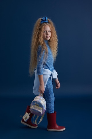 Luess Kız Çocuk Fitilli Esnek Kumaş Balıkcı Yaka Bluz Tayt Takım-Mavi