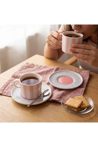 Güral Porselen Mental 4 Parça Çay Fincan Takımı 6566 Açık Pembe