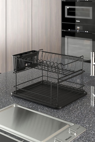 Teknotel İki Katlı Modüler Tabaklık Bulaşıklık Mat Siyah Kb010 Siyah