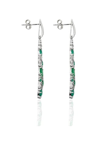 Oya Silver Beyaz Işıltılı Uzun Damla Form Zümrüt Taşlı Gümüş Küpe-4.9x0.9cm
