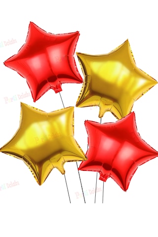 4'lü Yılbaşı Gold Kırmızı Yıldız Folyo Balon Seti Yeni Yıl Christ