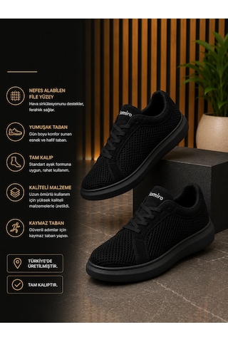 Günlük Rahat Taban Bağcıklı Sneaker Spor Ayakkabı Siyah