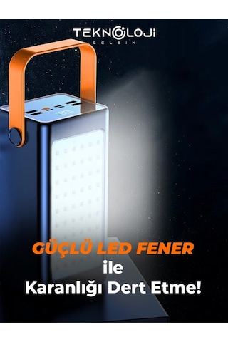 Powerbank 70.000 Mah Güçlü Led Işıklı 22.5w Hızlı Şarj Taşınabilir Batarya 4 Çıkışlı Göstergeli Siyah