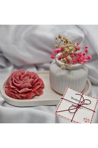 Sevgiliye Şık Mum Ve Dekoratif Saksı Hediye