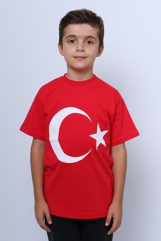 Çocuk Atatürk Ayyıldız Baskılı Tshirt Kısa Kollu A62 Kırmızı