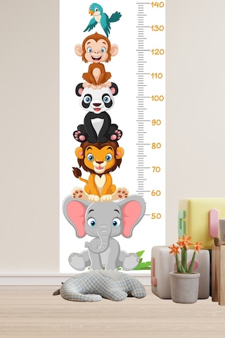 Sevimli Safari Hayvanları Boy Ölçüm Cetveli Boy Ölçer Sticker Beyaz