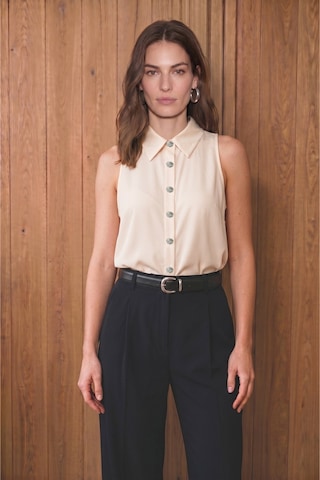 Sateen Halter Yaka Gömlek - Bej-137482
