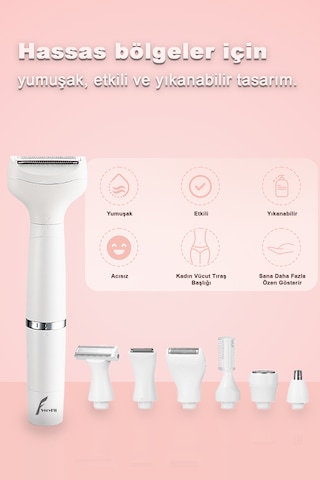 Kadın Tıraş Makinesi, 7' İn 1 Usb Şarj Edilebilir, Yıkanabilir, K