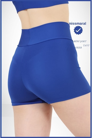Kadın Mavi Yüksek Bel Toparlayıcı İç Göstermeyen Boxer Şort Deniz, Havuz & Günlük Kullanım İçin Saks Mavi