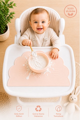 Siliconly %100 Silikon Bebek Beslenme Matı Kolay Temizlenebilir Mama Altlığı Ekru