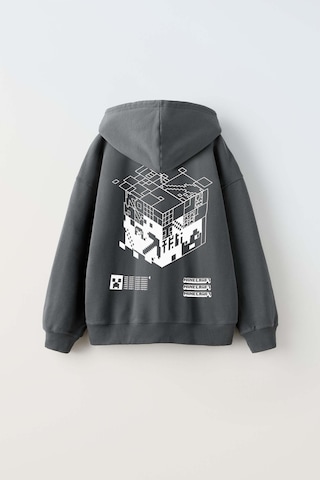 Erkek Çocuk Mınecraft Modelli Pamuk Kapşonlu Sweat Füme