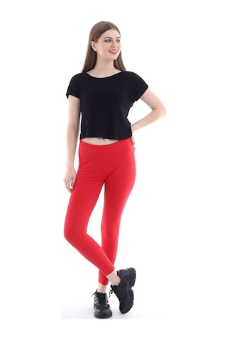 Self Clothing Kadın Kırmızı Penye Kumaş Tayt Yüksek Bel Slf1290Kırmızı