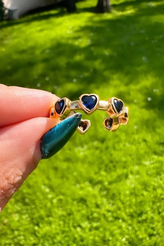 Lacivert Zirkontaşlı Kalp Yüzük - Gold