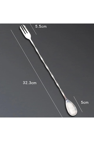 Perlotus 304 Çelik 32 Cm Çift Başlı Burgulu Barmen Kokteyl Karıştırma Kaşığı Gümüş